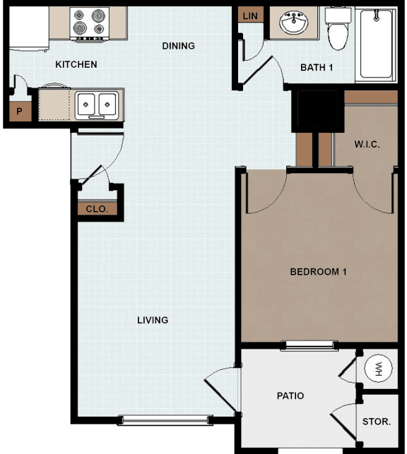 Floor Plan  One Bedroom Floor Plan at Cable Ranch Affordable Apartments in San Antonio TX
