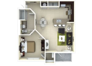 One Bedroom Floor Plan at The Amalfi Clearwater Luxury Apartments in Clearwater, FL