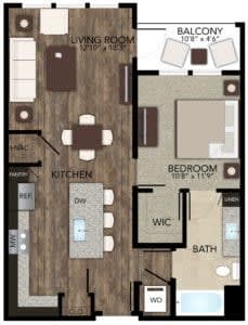 One Bedroom Floor Plan at Grady Square Luxury Apartments in Tampa FL