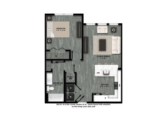 One bedroom floor plan La Cima Apartments Austin, TX