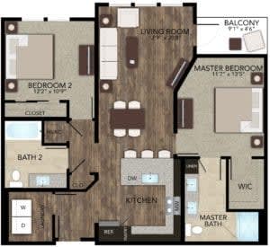 Two Bedroom Floor Plan at Grady Square Luxury Apartments in Tampa FL