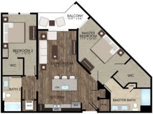 Two Bedroom Floor Plan at Grady Square Luxury Apartments in Tampa FL