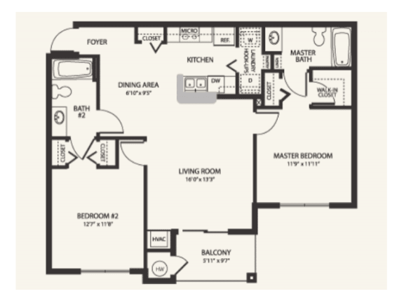 Two Bedroom Floor Plan at Laurel Oaks Affordable Apartments in Leesburg FL