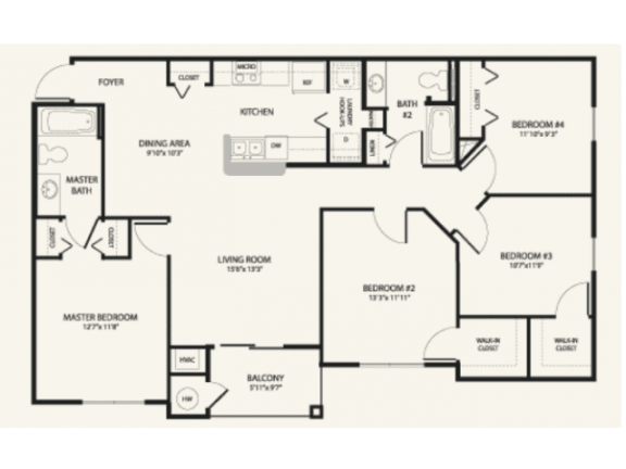 Four Bedroom Floor Plan at Laurel Oaks Affordable Apartments in Leesburg FL