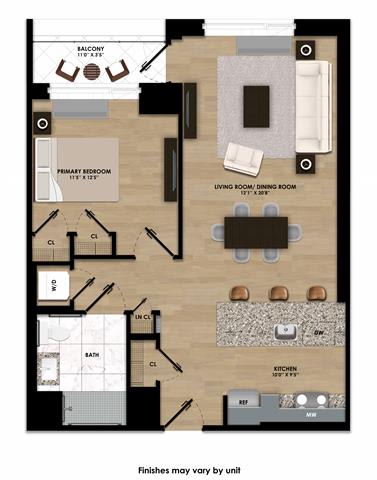 One Bedroom Floor Plan at One East Harlem Luxury Apartments in East Harlem, NY