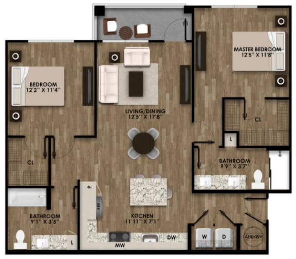 Two Bedroom Floor Plan  at The Gallery at Trinity Luxury Apartments in Trinity FL