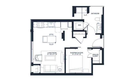 Marley - Studio & 1 Bathroom Floor Plan At Revel Apartments