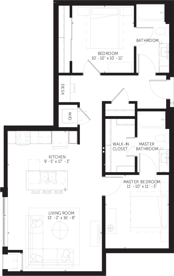 Parton - 2 Bedroom & 2 Bathroom Floor Plan At Revel Apartments