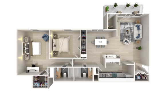 2 bed 2 bath floor plan at The Glendale Residence Apartments, Lanham