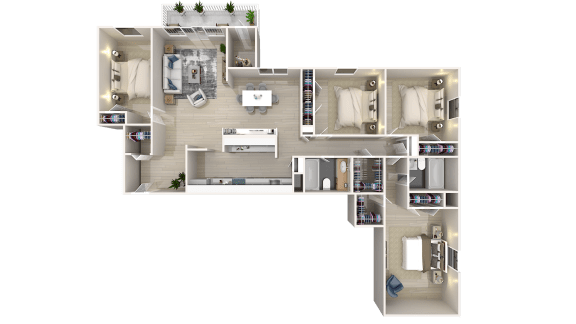 4 bedroom 2 bath floor plan at The Glendale Residence Apartments, Lanham