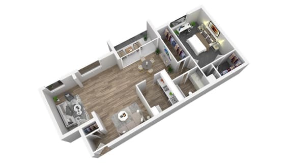 Floor Plan  1 bed 1 bathroom floor plan Cat Andrews Ridge Apartments, Suitland, MD