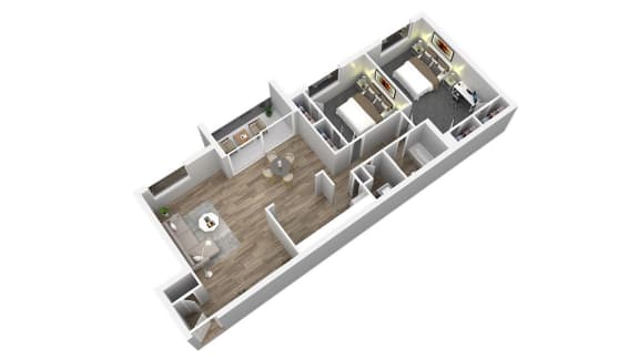 2 bed 1 bathroom floor plan at Andrews Ridge Apartments, Suitland, Maryland