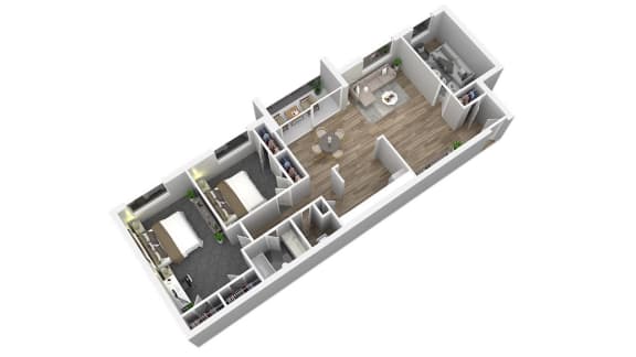 2 bed 1 bathroom floor plan B at Andrews Ridge Apartments, Maryland