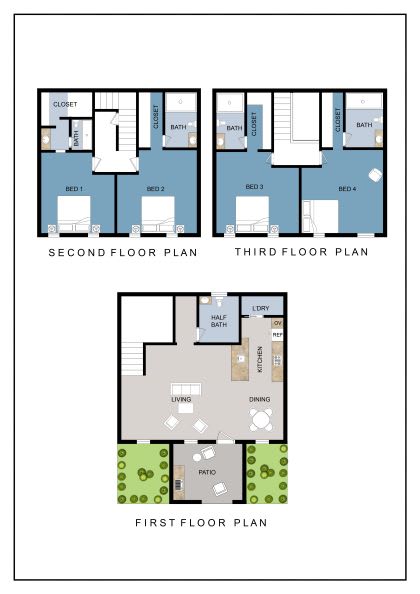 Floor Plan  4 Bedroom, 4.5 Bath UPGRADED Townhouse  UNFURNISHED - FURNISHED