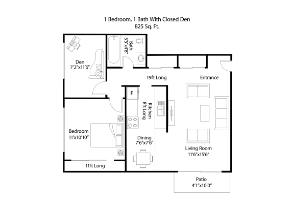 Floor Plan  Connelly On Eleven Burnsville MN 1 Bedroom 1 Bath Closed Den Apartment