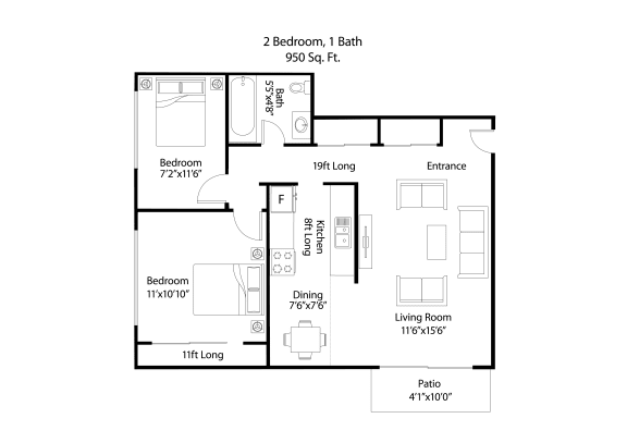 Floor Plan  Connelly On Eleven Burnsville MN 2 Bedroom 1 Bath Apartment