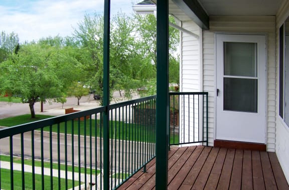 Private balcony with room for seating, looking out on to Jamestown, ND