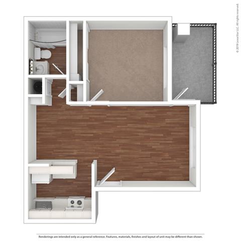 1 Bedroom 1 Bath Floor Plan at Clayton Creek Apartments, Concord
