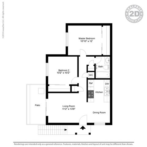 2 Bed 1 Bath Floorplan at Clayton Creek Apartments, Concord, 94521