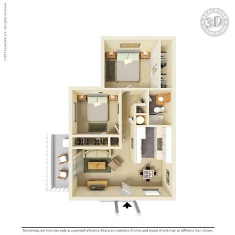2 Bedroom 1 Bath Floor Plan at Clayton Creek Apartments, Concord, CA