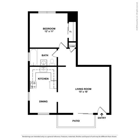 Floor Plan  1 bedroom Floor Plan at Parkside Apartments, Davis, CA