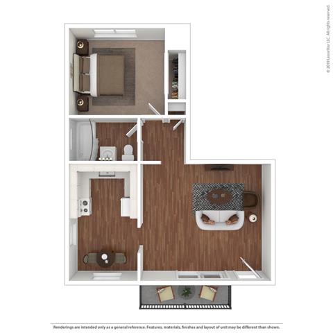 1 bedroom layout at Parkside Apartments, Davis, 95616