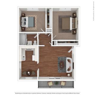 Floor Plan  2 bedroom Floor Plan at Parkside Apartments, Davis, California