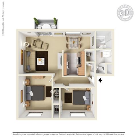 3d 2 bed Floor Plan 3d 2 bed Floor Plan at Fairmont Apartments, California