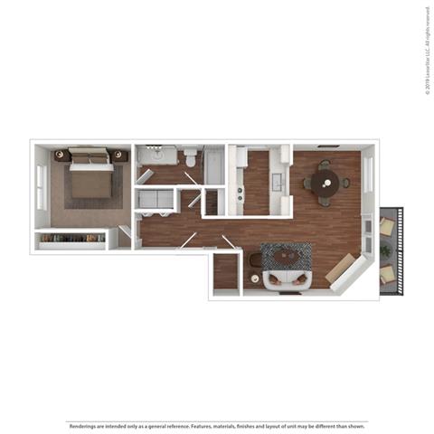 3d 1 bedroom floor plan 3d 1 bedroom floor plan at Cypress Landing, Salinas, CA