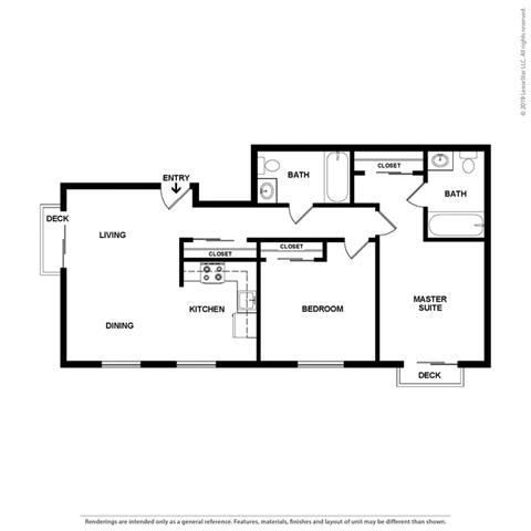 2 bedroom 2 bath Floor Plan 2 bedroom 2 bath Floor Plan at Cypress Landing, Salinas, CA, 93907