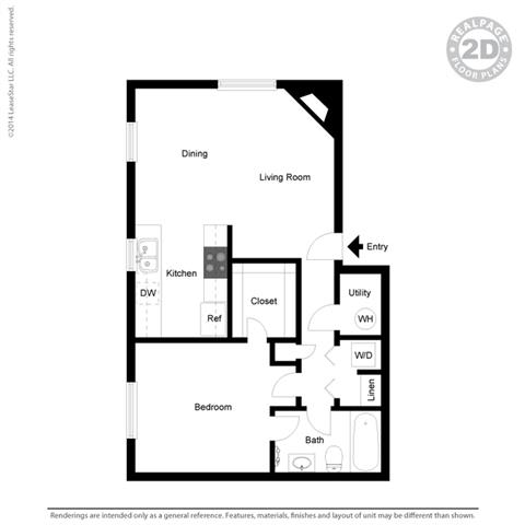 1 Bed 1 Bath Floor Plan 1 Bed 1 Bath Floor Plan at Cypress Landing, Salinas, CA, 93907