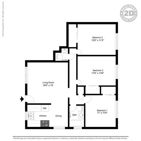 3 Bed 2 Bath Floor Plan 3 Bed 2 Bath Floor Plan at Colonial Garden Apartments, San Mateo, CA
