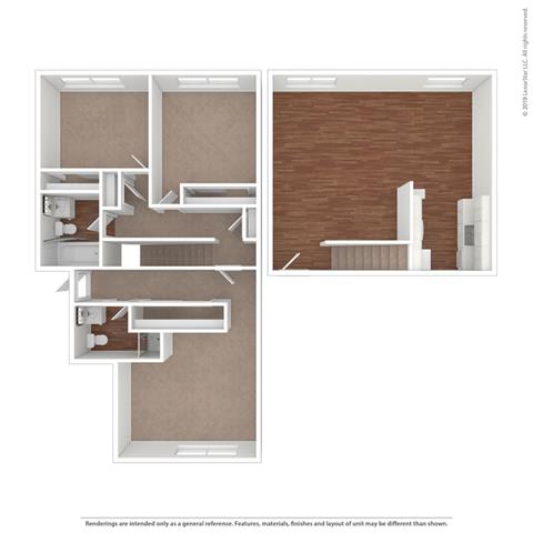 3 bed floor plan at Peninsula Pines Apartments, California