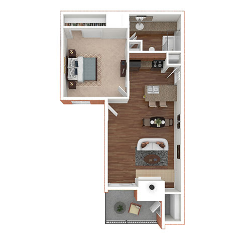 Floor Plan  1 Bd 1 Ba 471 sq ft-  The Oxford