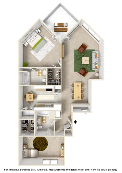 Floor Plan  2 Bd 2 Ba Biltmore sqft 1264