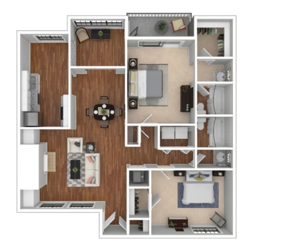 Floor Plan  Ponce&#xA;2 Beds | 2 Baths | 1,355 sq ft