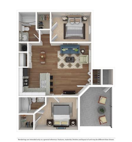  Floor Plan The Wimberly, 2 Bed | 2 Bath | 1038 Sq. Ft.
