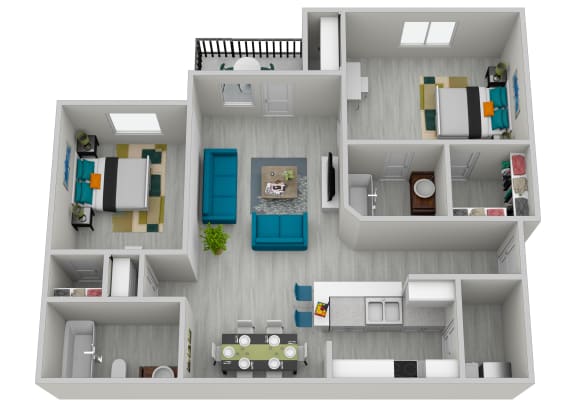 1075 Square-Feet 2 Bedroom Floor Plan at Heritage Hills, Commerce, GA, 30529