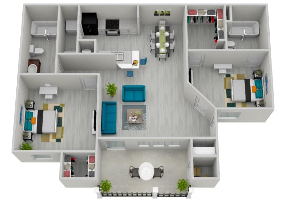 1200 Square-Feet 2 Bedroom Platinum Floor Plan at Ten68 West, Dallas, Georgia