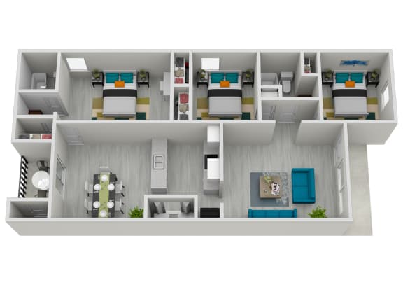 1117 Square-Feet 3 Bedroom Platinum Floor Plan at West Towne Cottages, Valdosta