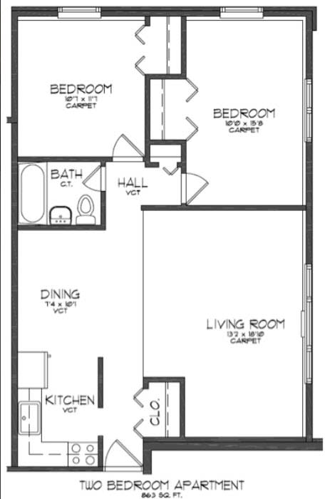 Floor Plan  2 Bedroom | 1 Bath