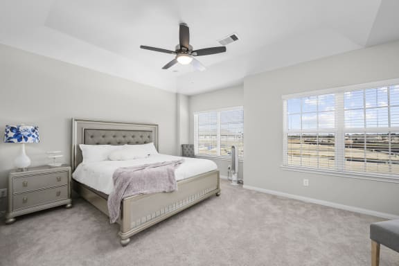 Bedroom With Ceiling Fan at Clearwater at Balmoral, Atascocita, TX, 77346