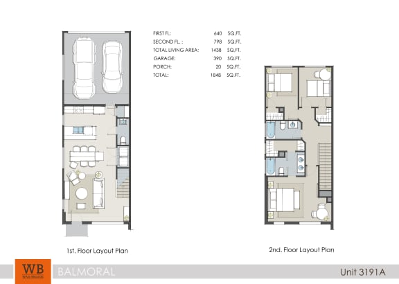 Floor Plan  3191A Floor Plan - 1,844 Sq.Ft. at Clearwater at Balmoral Apartments, TBD MANAGEMENT, Texas