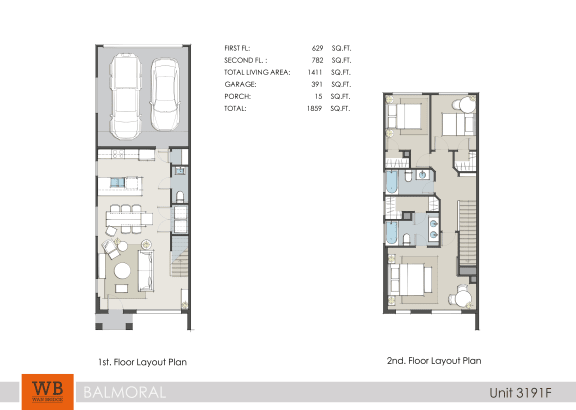 3191F Floor Plan - 1,859 Sq.Ft.  at Clearwater at Balmoral Apartments, TBD MANAGEMENT, Atascocita, TX, 77346