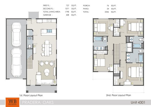 4 bedroom 3.5 bathroom 4301 1,798 Sq.Ft. Floor Plan at Pradera Oaks, Bonney, TX, 77583