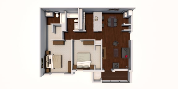 an overhead view of our studio apartment floor plan