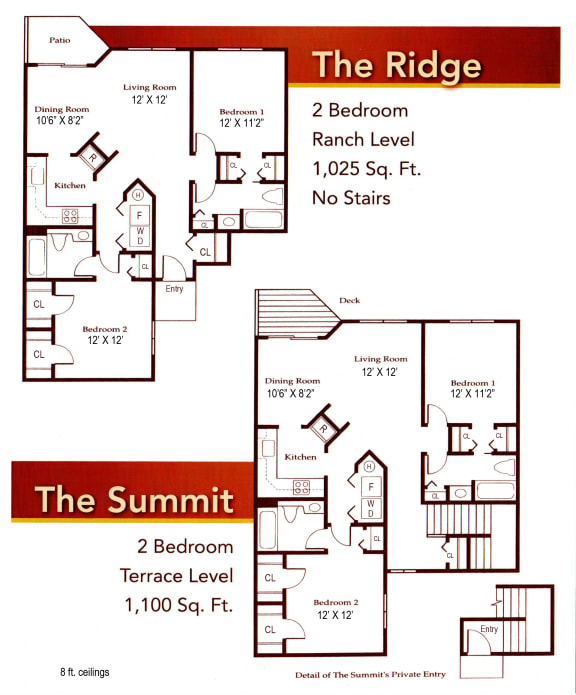 Floor Plans of CASCADE RIDGE APARTMENTS in Jackson, MI