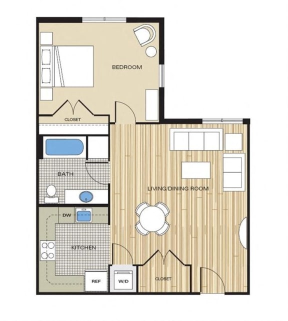 1 Bed1 Bath 673sf Floor Plan 1 Bed1 Bath 673sf Floor Plan at Clayborne Apartments, Virginia