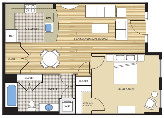1 Bed1 Bath 700sf a Floor Plan at Clayborne Apartments, Virginia, 22314