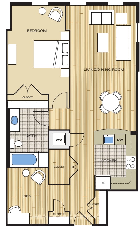 Floor Plan  1 Bed1 Bath Den 853sf Floor Plan at Clayborne Apartments, Alexandria, VA